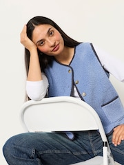 FatFace Reversible Blue Patchwork Quilted Fleece Gilet - Image 5 of 9