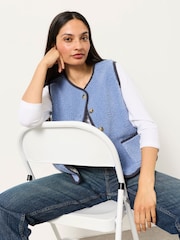 FatFace Reversible Blue Patchwork Quilted Fleece Gilet - Image 7 of 9
