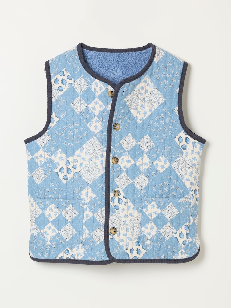 FatFace Reversible Blue Patchwork Quilted Fleece Gilet - Image 9 of 9 FatFace Reversible Blue Patchwork Quilted Fleece Gilet - Image 9 of 9