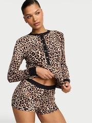 Victoria's Secret Leopard Brown Thermal Henley Short Pyjama Set - Image 1 of 2