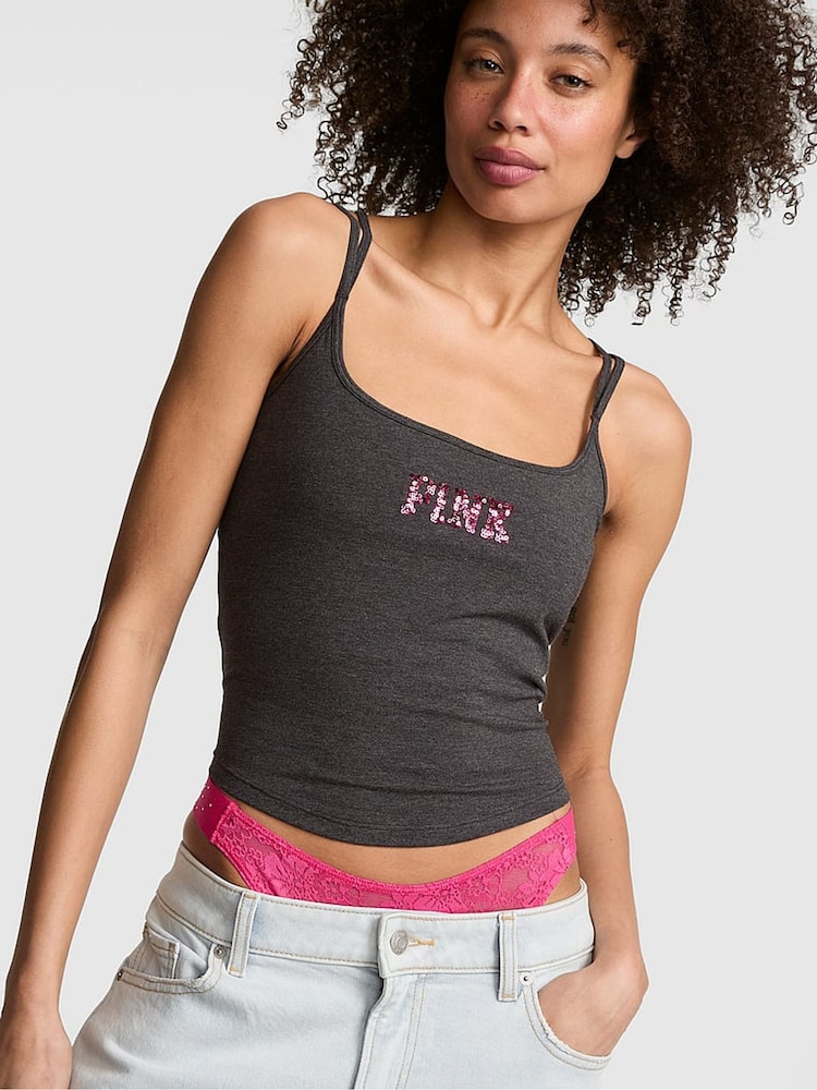 Victoria's Secret Pink Charcoal Grey Sequins Cross Back Tank Top - Image 1 of 2