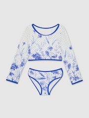 Reiss Blue Print Netty Floral-Print Long-Sleeve Bikini Set - Image 1 of 3
