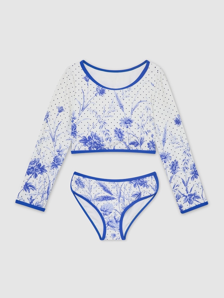 Reiss Blue Print Netty Floral-Print Long-Sleeve Bikini Set - Image 2 of 3