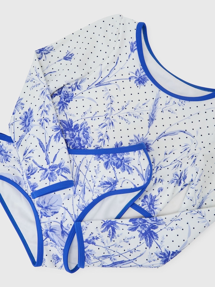 Reiss Blue Print Netty Floral-Print Long-Sleeve Bikini Set - Image 3 of 3
