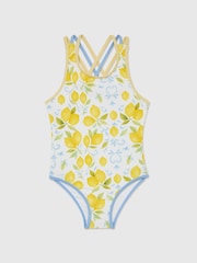Reiss Yellow Yasmin 3-9 yrs Printed Cross-Strap Swimsuit - Image 1 of 3