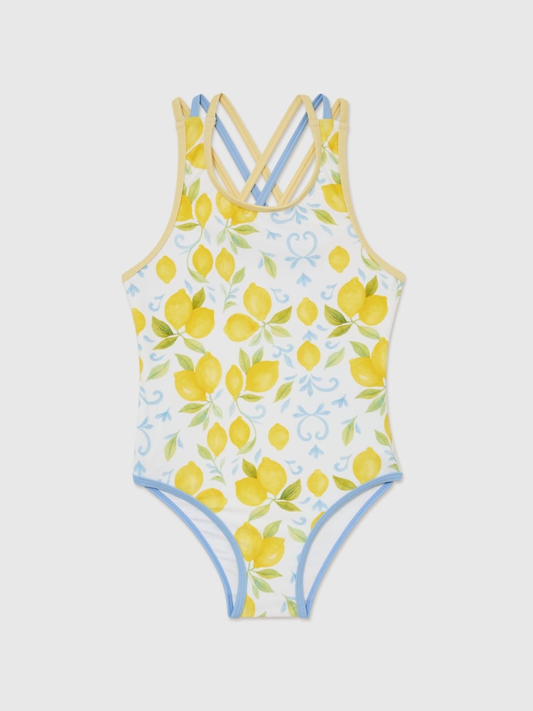 Reiss Yellow Yasmin 3-9 yrs Printed Cross-Strap Swimsuit - Image 1 of 3 Reiss Yellow Yasmin 3-9 yrs Printed Cross-Strap Swimsuit - Image 1 of 3