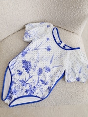 Reiss Blue Print Clemmie Floral Print Puff Sleeve Swimsuit - Image 2 of 3
