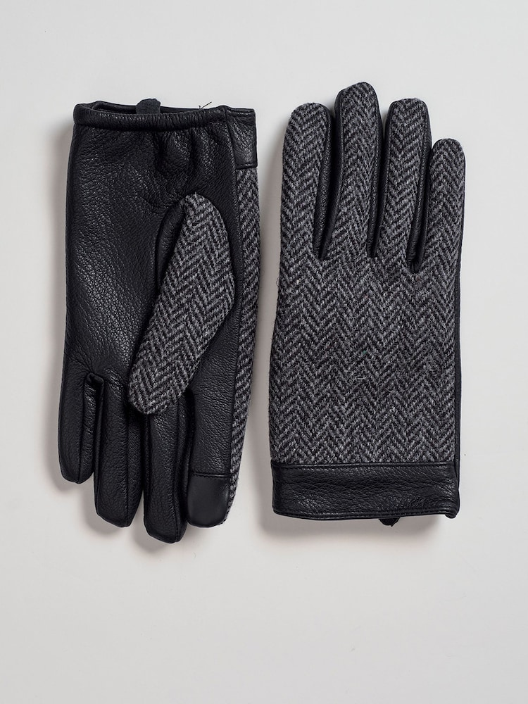 Brook Taverner Grey Harris Tweed® Gloves with Leather Palms - Image 1 of 4