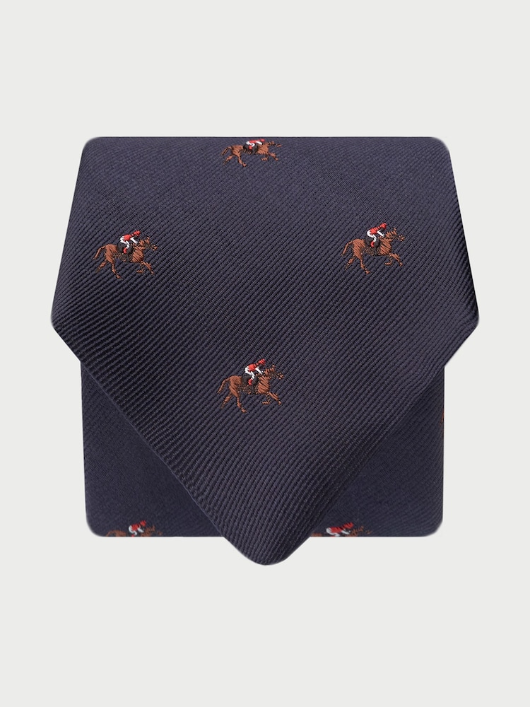 Brook Taverner Blue Horse Motif Pure Silk Tie - Image 1 of 4 Brook Taverner Blue Horse Motif Pure Silk Tie - Image 1 of 4