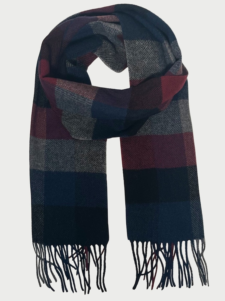 Brook Taverner Red Pure Lambswool Check Scarf - Image 2 of 4 Brook Taverner Red Pure Lambswool Check Scarf - Image 2 of 4