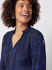 SCAMP & DUDE Blue Blouson Sleeve Tie Front Midi Dress Leopard Ray Print - Image 3 of 4