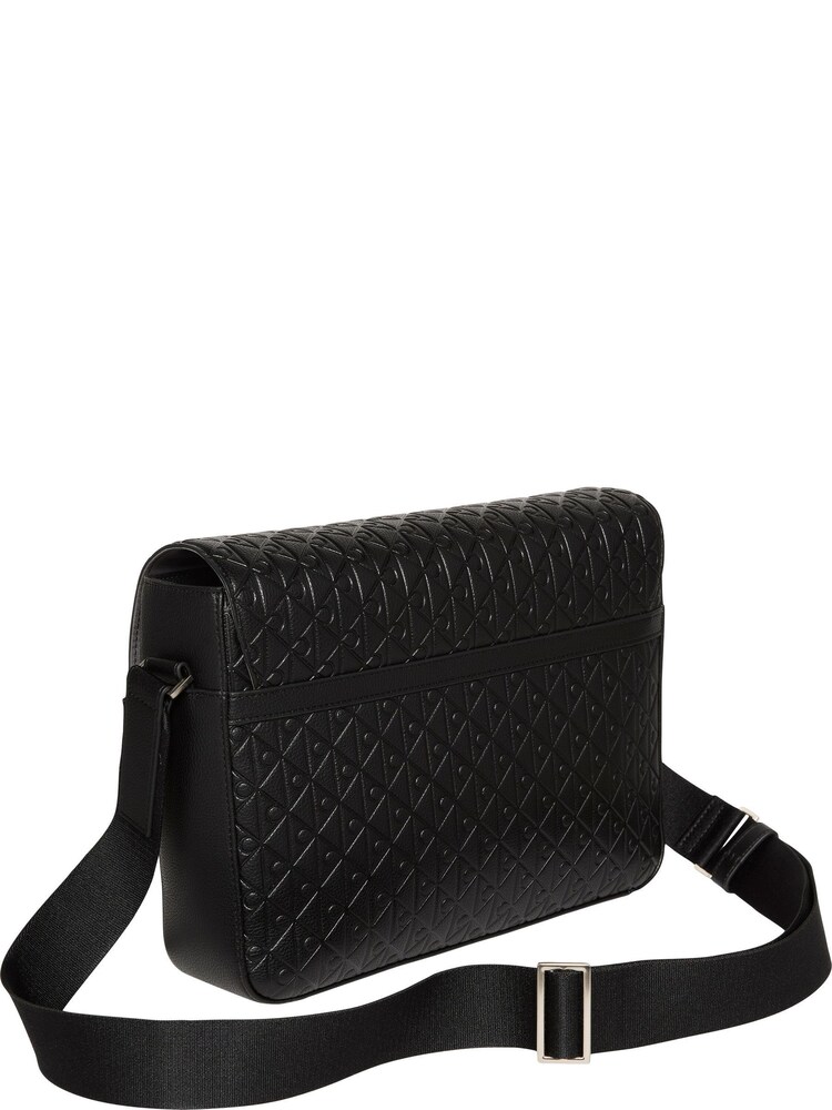Calvin Klein Black Embossed Emblem Logo Flap Messenger Bag - Image 2 of 4 Calvin Klein Black Embossed Emblem Logo Flap Messenger Bag - Image 2 of 4