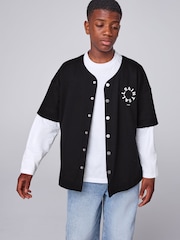 smALLSAINTS Black/White Tierra Baseball Shacket and T-Shirts Set - Image 1 of 12