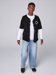 smALLSAINTS Black/White Tierra Baseball Shacket and T-Shirts Set - Image 2 of 12