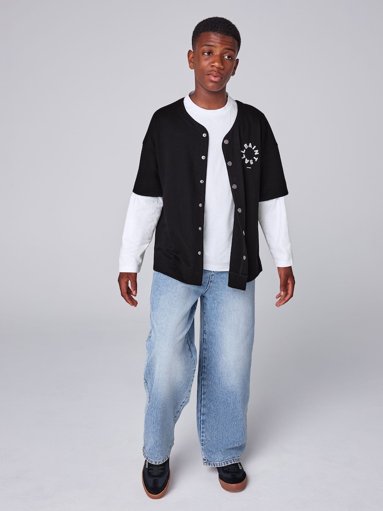 smALLSAINTS Black/White Tierra Baseball Shacket and T-Shirts Set - Image 2 of 12 smALLSAINTS Black/White Tierra Baseball Shacket and T-Shirts Set - Image 2 of 12