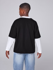 smALLSAINTS Black/White Tierra Baseball Shacket and T-Shirts Set - Image 4 of 12