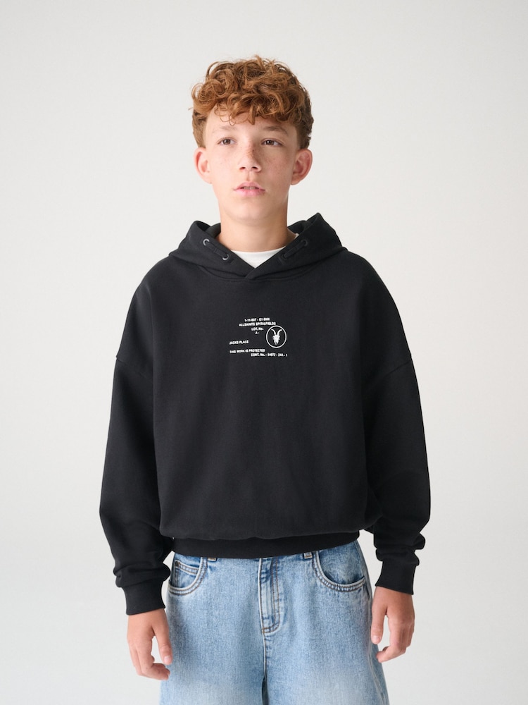 smALLSAINTS Black Stamp Logo Oversize Hoodie - Image 1 of 10 smALLSAINTS Black Stamp Logo Oversize Hoodie - Image 1 of 10