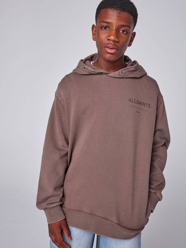 smALLSAINTS Washed Brown Oversized Underground Pullover Hoodie - Image 2 of 9