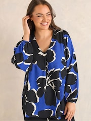 Evans Black Large Floral Pleated Front Top - Image 1 of 5