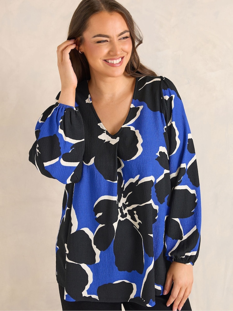 Evans Black Large Floral Pleated Front Top - Image 1 of 5