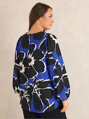 Evans Black Large Floral Pleated Front Top - Image 2 of 5