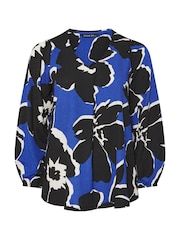 Evans Black Large Floral Pleated Front Top - Image 5 of 5