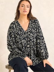 Evans Black Balloon Sleeve Pleated Swing Top - Image 1 of 5