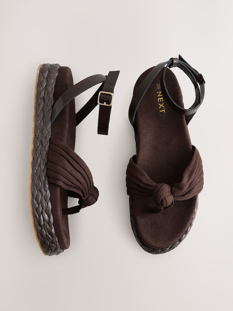 Chocolate Brown Raffia Knot Detailing Toe Thong Sandals - Image 1 of 5 Chocolate Brown Raffia Knot Detailing Toe Thong Sandals - Image 1 of 5