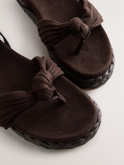 Chocolate Brown Raffia Knot Detailing Toe Thong Sandals - Image 4 of 5