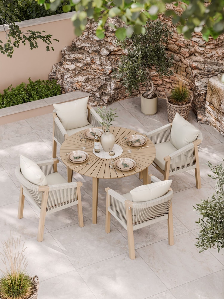 Royalcraft Natural Roma Garden Terrazzo Round Table With 4 Rope Dining Chairs - Image 1 of 6