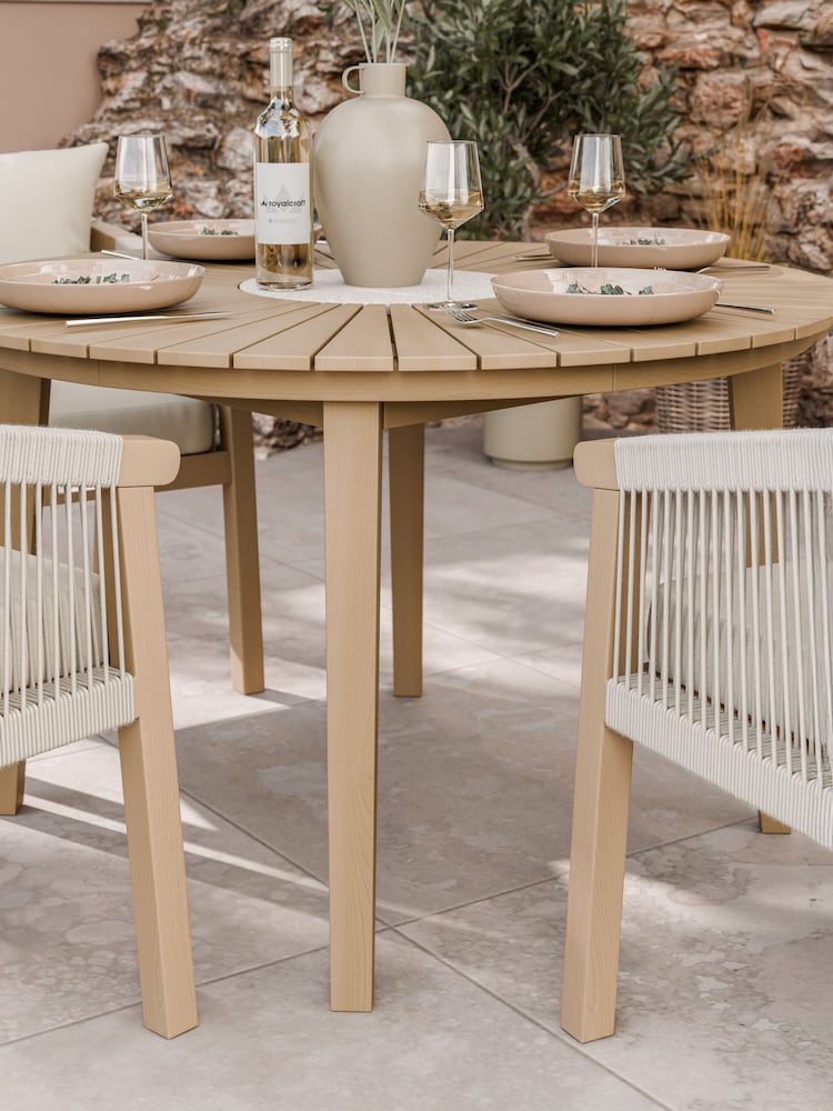Royalcraft Natural Roma Garden Terrazzo Round Table With 4 Rope Dining Chairs - Image 2 of 6