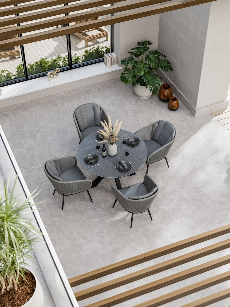 Royalcraft Grey Aspen Round Garden Grey Set With 4 Rope Chairs - Image 1 of 6