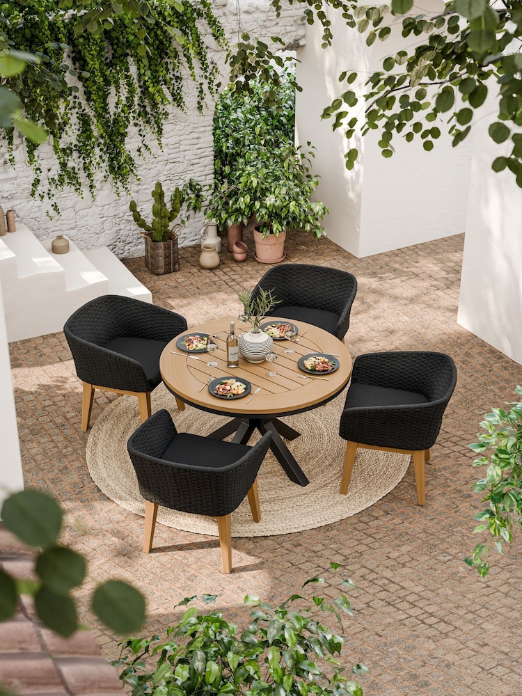 Royalcraft Black Tuscany Garden Set With 4 Elba Dining Chairs - Image 1 of 5 Royalcraft Black Tuscany Garden Set With 4 Elba Dining Chairs - Image 1 of 5