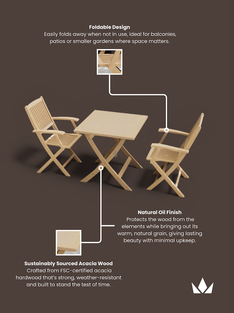Royalcraft Natural London Garden Bistro Set With 2 Folding Armchairs - Image 5 of 5