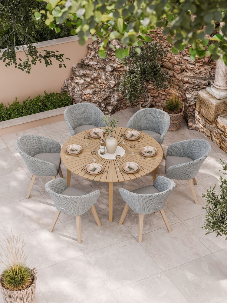 Royalcraft Natural Roma Garden Terrazzo Round Table With 6 Sol Dining Chairs - Image 1 of 6