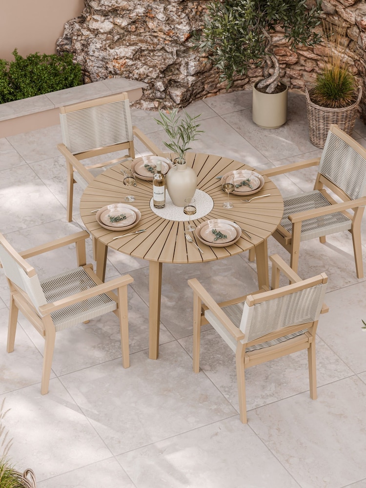 Royalcraft Natural Roma Garden Terrazzo Round Table With 4 Rope Stack Chairs - Image 1 of 6