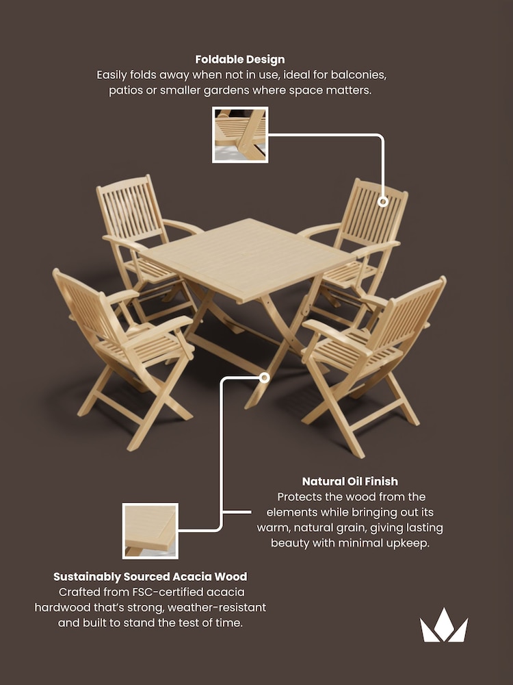 Royalcraft Natural London Garden Set With 4 Folding Armchairs - Image 5 of 5 Royalcraft Natural London Garden Set With 4 Folding Armchairs - Image 5 of 5