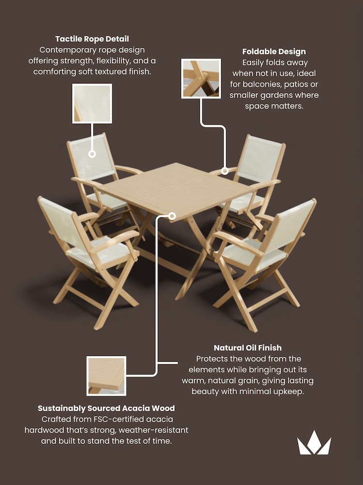 Royalcraft Natural London Garden Set With 4 Rope Folding Armchairs - Image 5 of 5