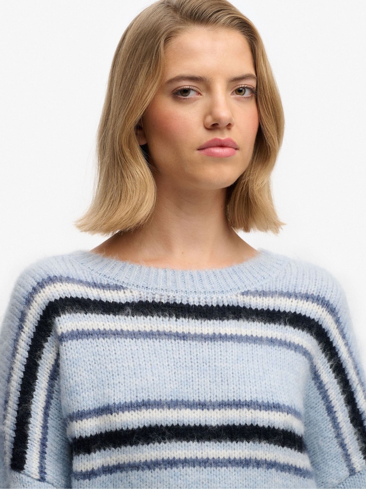 Superdry Blue Slouchy Brushed Stripe Knit Jumper - Image 5 of 5 Superdry Blue Slouchy Brushed Stripe Knit Jumper - Image 5 of 5