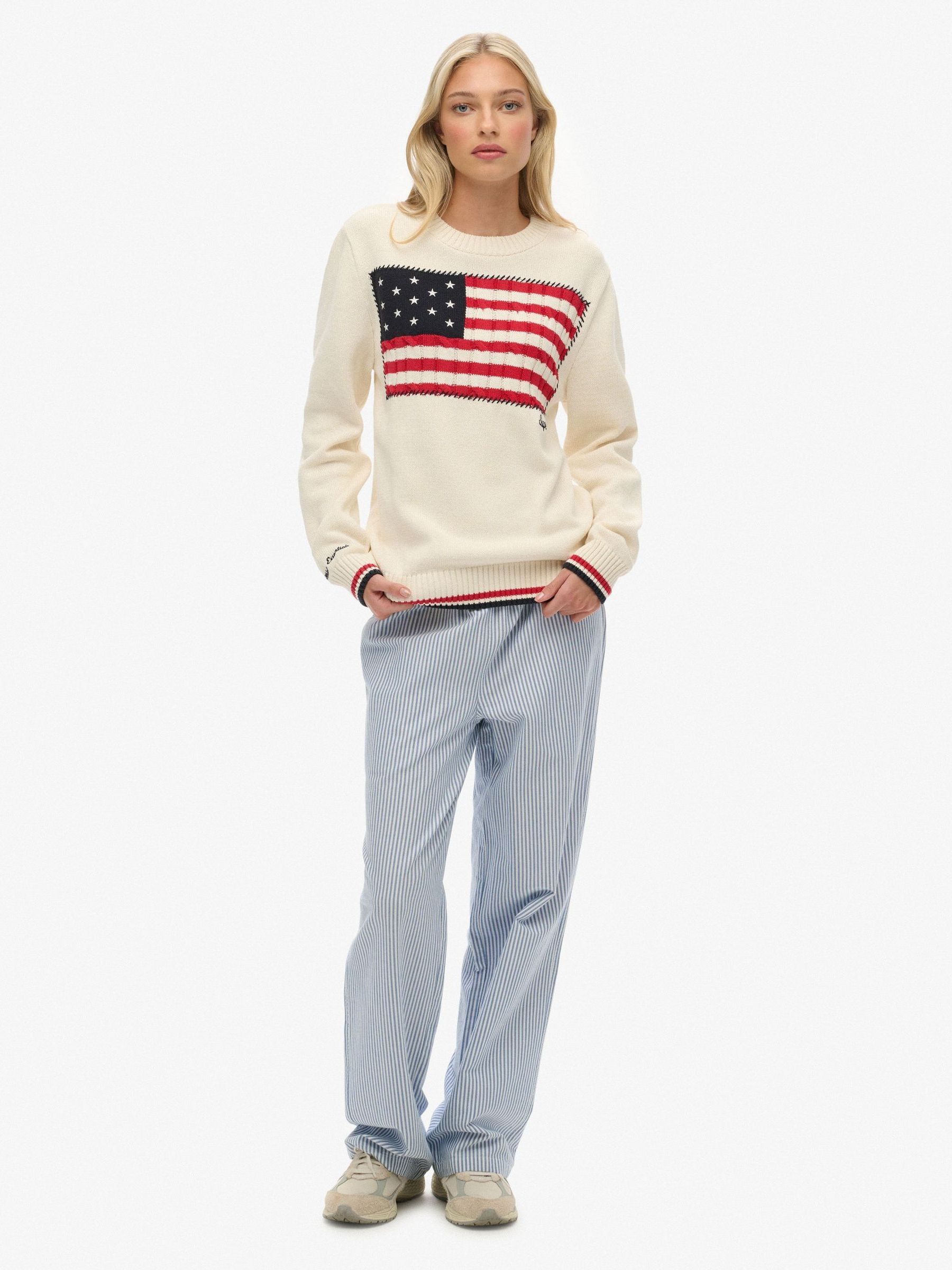 Buy Superdry Cream Athletic Essentials Americana Flag Crew Knit