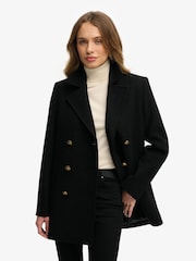 Superdry Black Double Breasted Pea Coat - Image 1 of 7