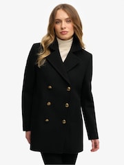 Superdry Black Double Breasted Pea Coat - Image 3 of 7