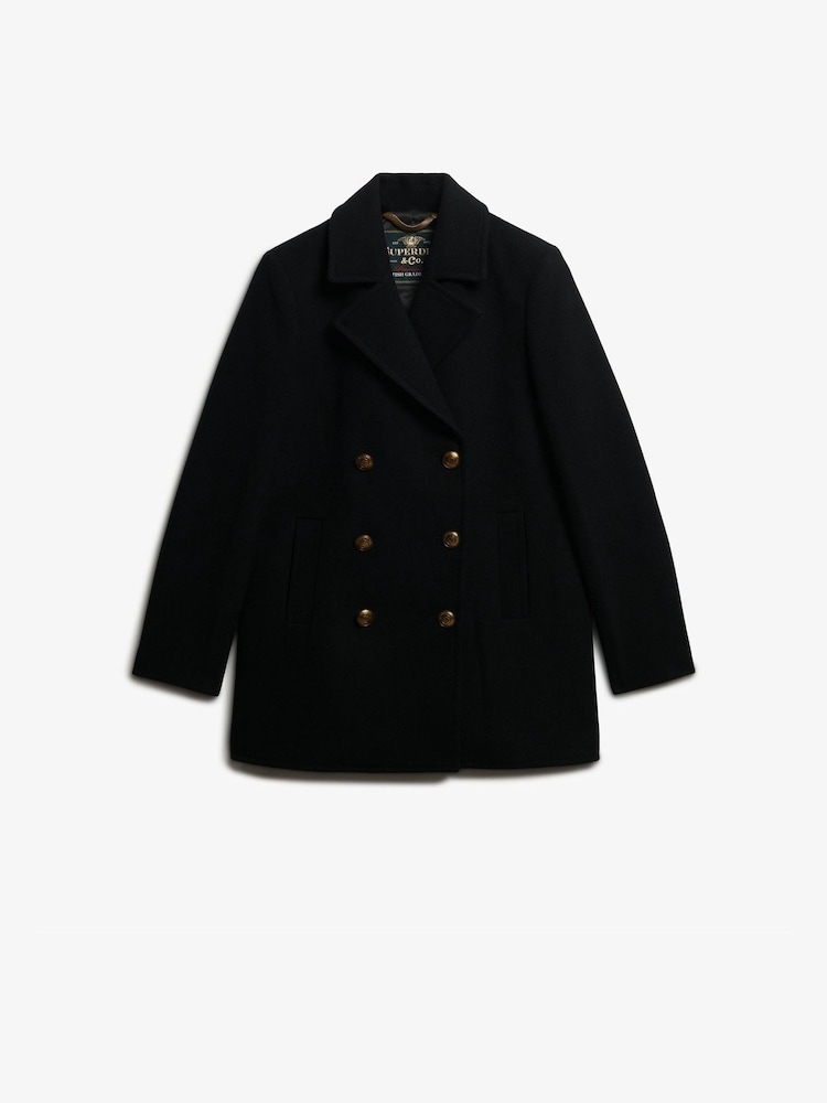 Superdry Black Double Breasted Pea Coat - Image 7 of 7 Superdry Black Double Breasted Pea Coat - Image 7 of 7