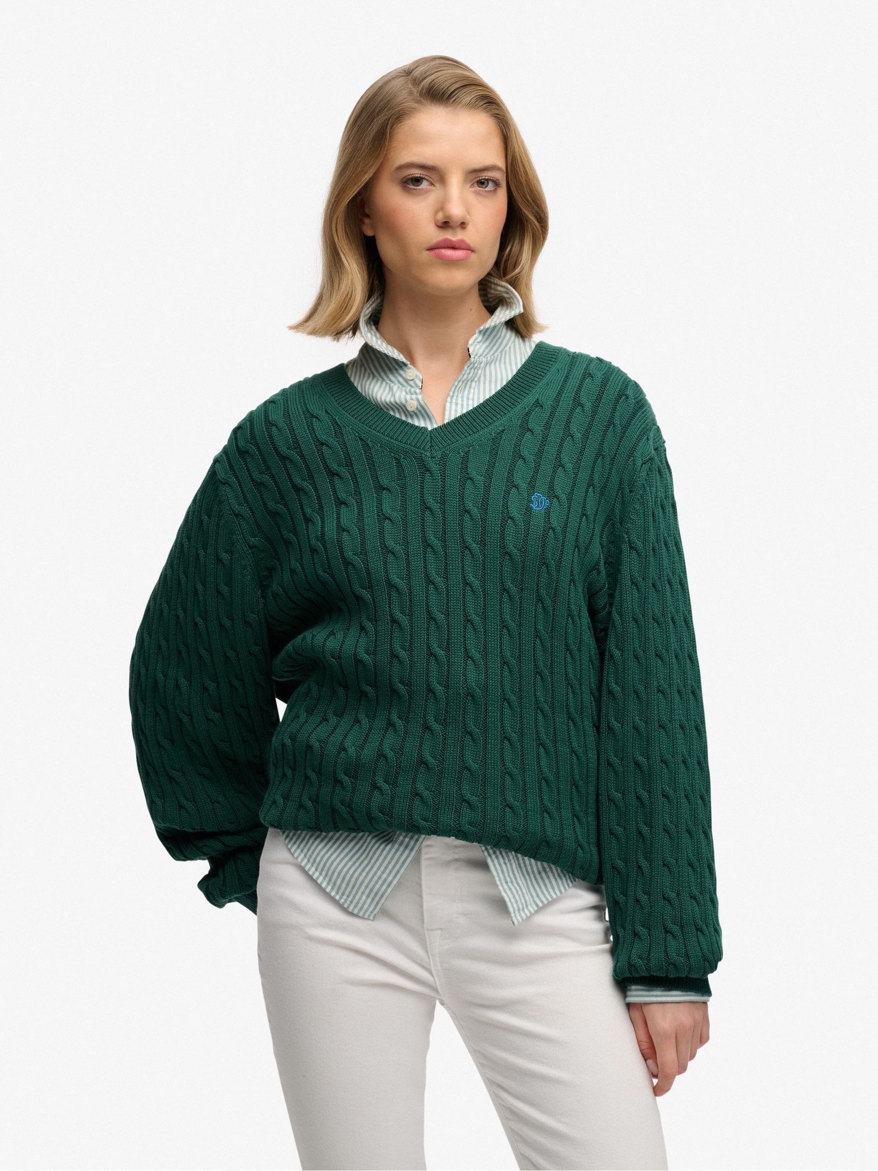 Superdry Women's Vert Oversized V-Neck Cable Knit Jumper For - Image 2
