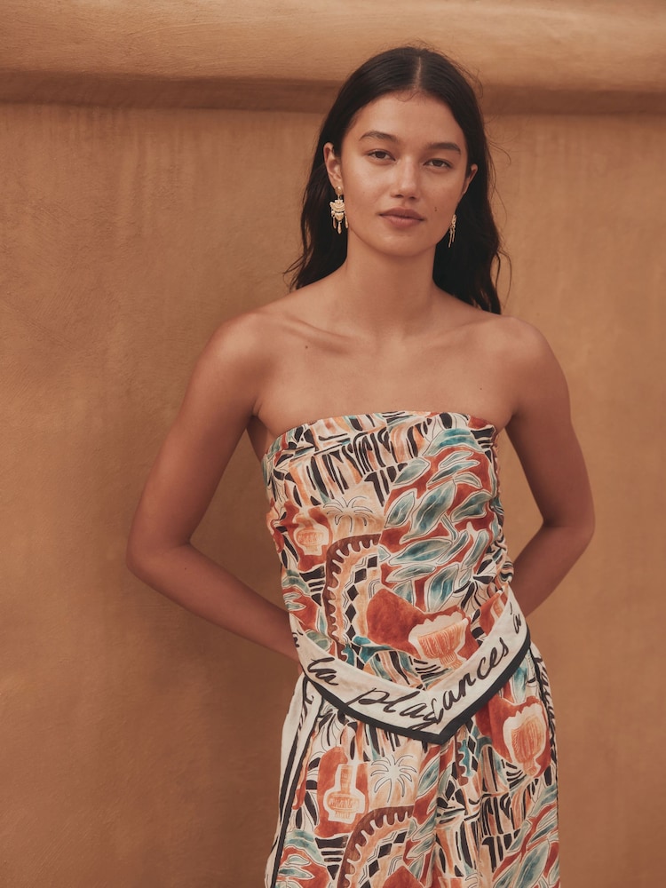 Rust Red Abstract Print Hanky Hem Bandeau Top - Image 2 of 5