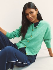 Green Pineapple Buttons Crew Neck Knitted Cardigan - Image 1 of 4
