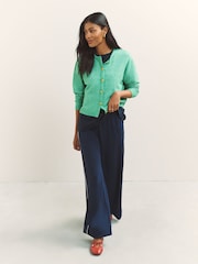 Green Pineapple Buttons Crew Neck Knitted Cardigan - Image 2 of 4