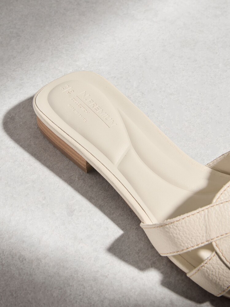 Bone N. Premium Leather Square Toe Mule Sandals - Image 10 of 10 Bone N. Premium Leather Square Toe Mule Sandals - Image 10 of 10