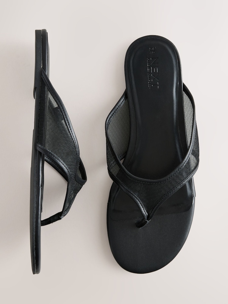 Black Forever Comfort® Toe Thong Mesh Sandals - Image 1 of 5