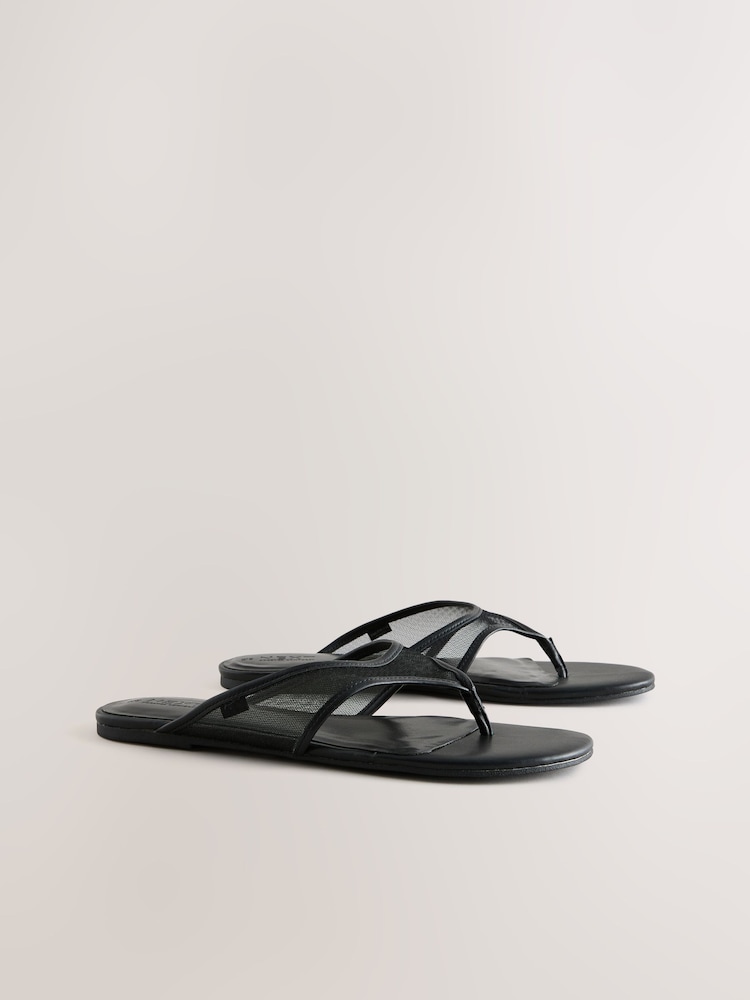 Black Forever Comfort® Toe Thong Mesh Sandals - Image 2 of 5